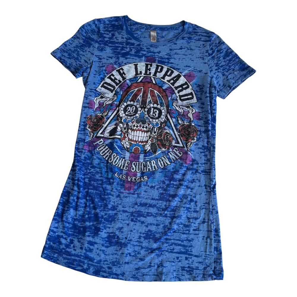 Def Leppard Blue "Pour Some Sugar On Me" Burnout T-Shirt Women’s Medium LV 2013